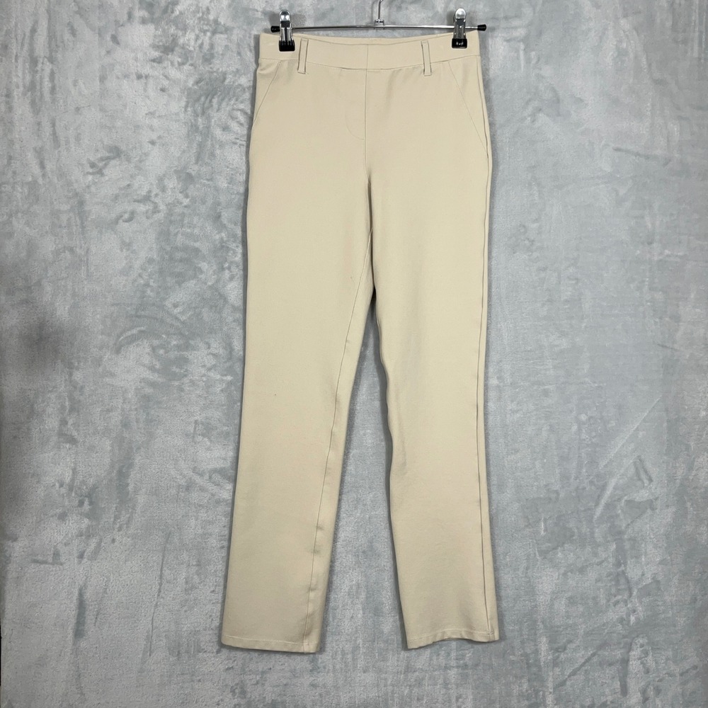 Quince Women Pants XS Ecru Ultra-Stretch Ponte Straight Leg Petite Old Money